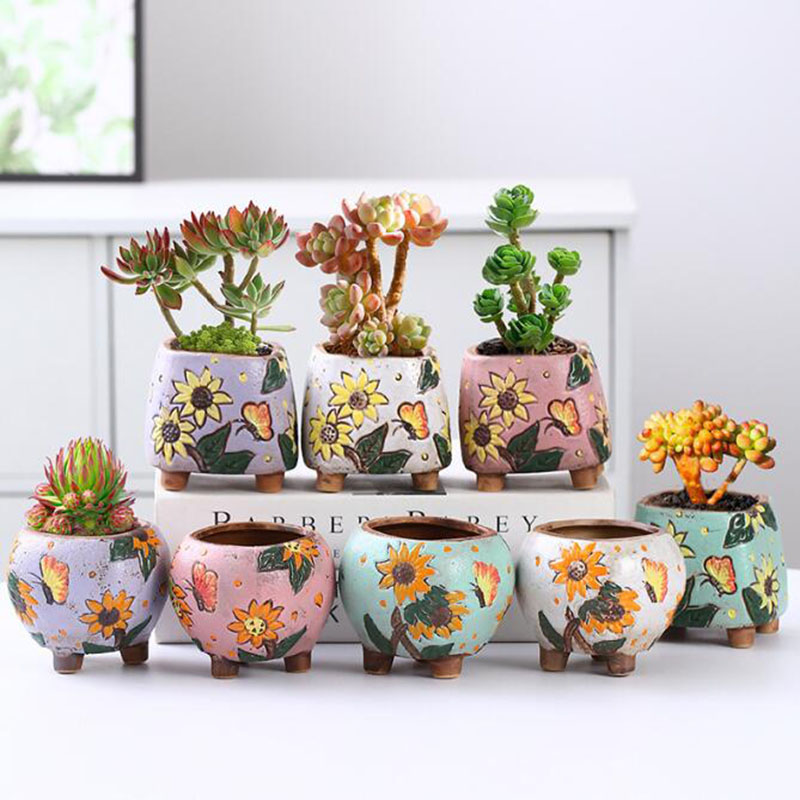 Korean Desk Setup - Korean Style Sunflower Pattern Succulent Plant