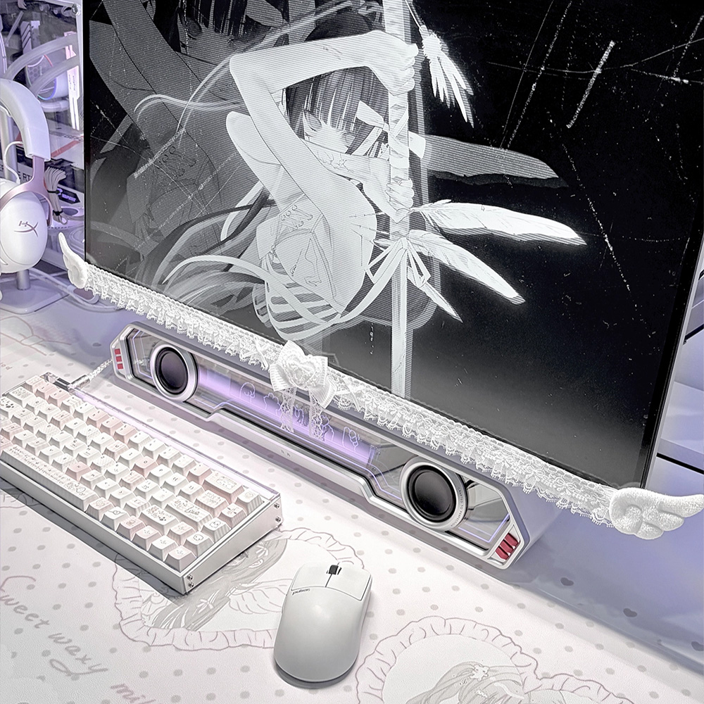 Korean Desk Setup - Kawaii White Lace Monitor Decoration Belt,