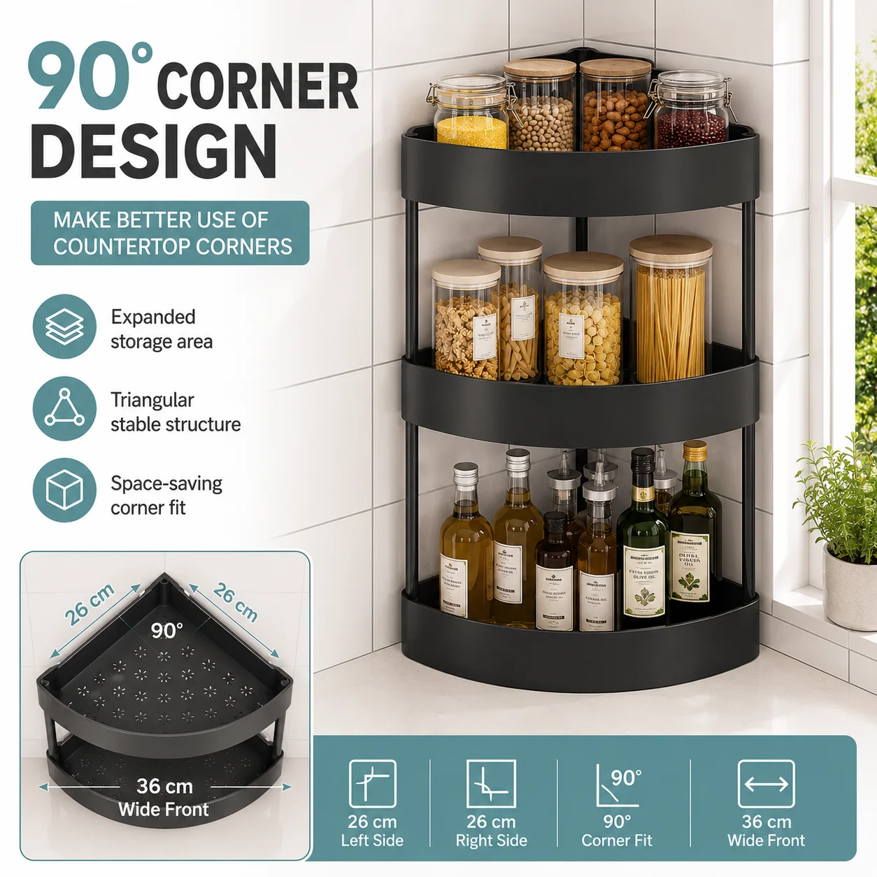 2/3Tiers Kitchen Desktop Corne - Desk Setup Shelf ulasan dan harga