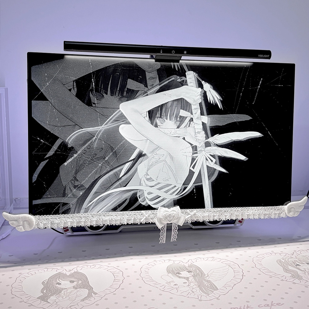 Kawaii White Lace Monitor Deco - Korean Desk Setup ulasan dan harga