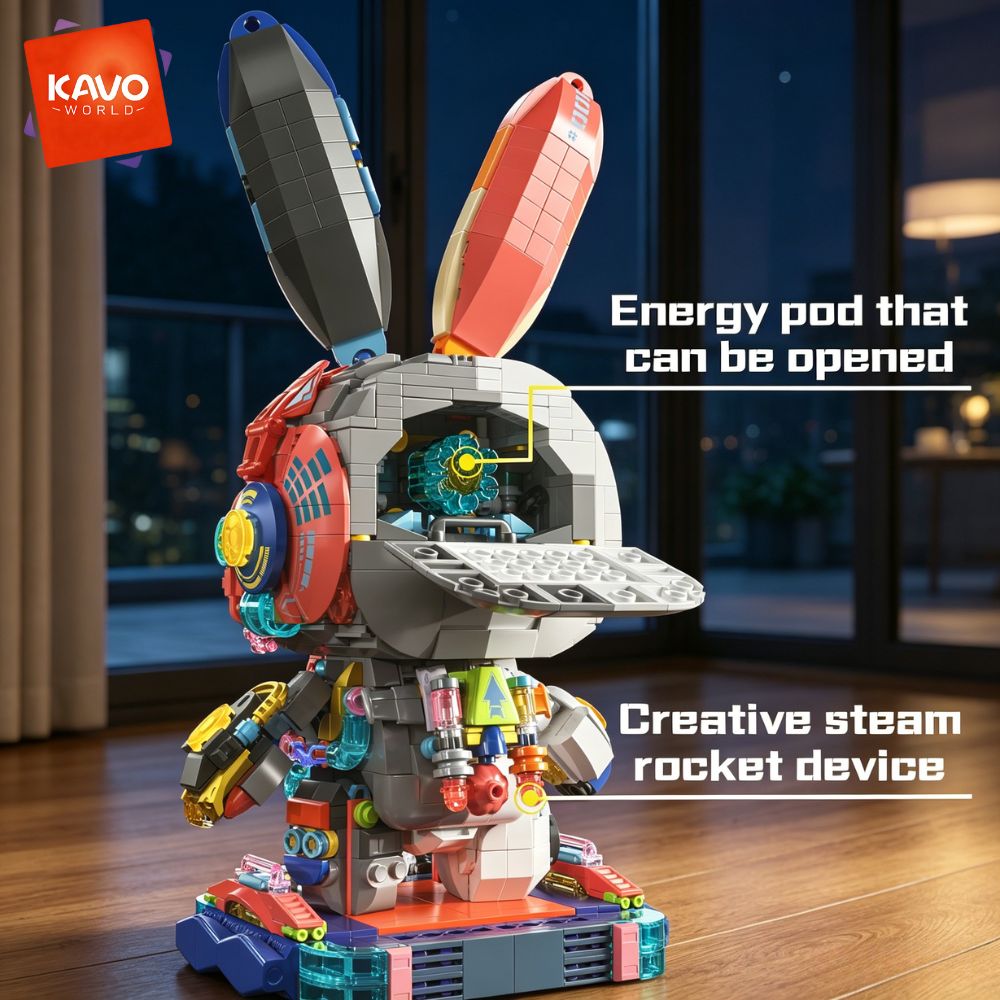 KAVOWORLD 1377PCS Robot Rabbit - Desk Setup Builder ulasan dan harga