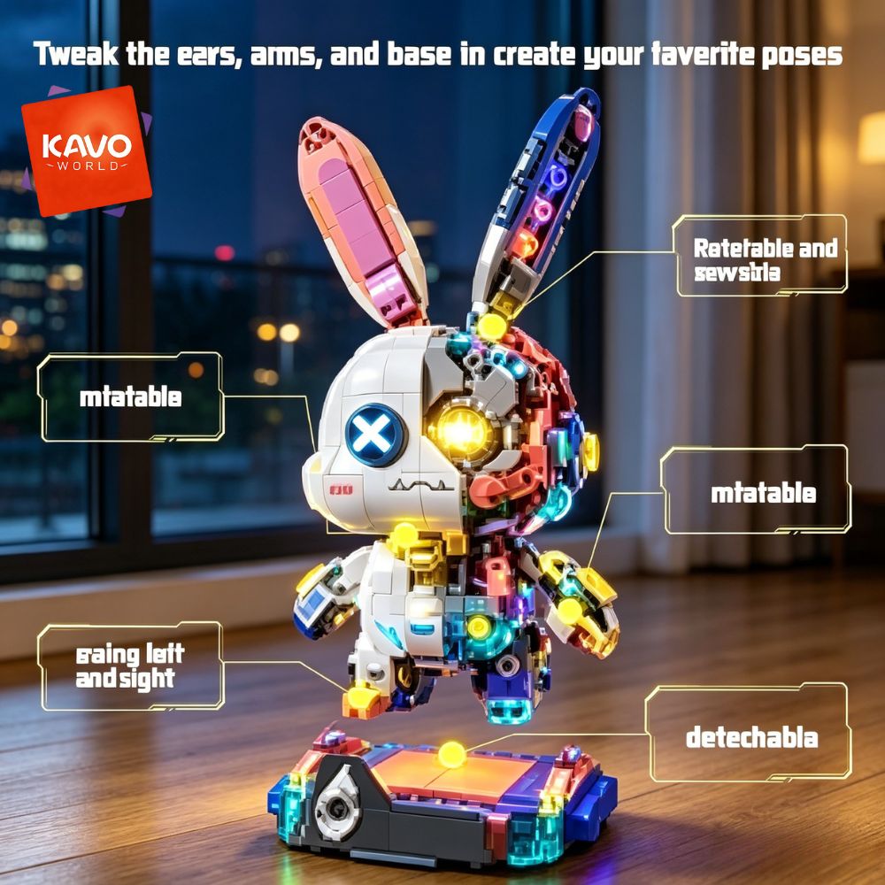 KAVOWORLD 1377PCS Robot Rabbit - Desk Setup Builder ulasan dan harga