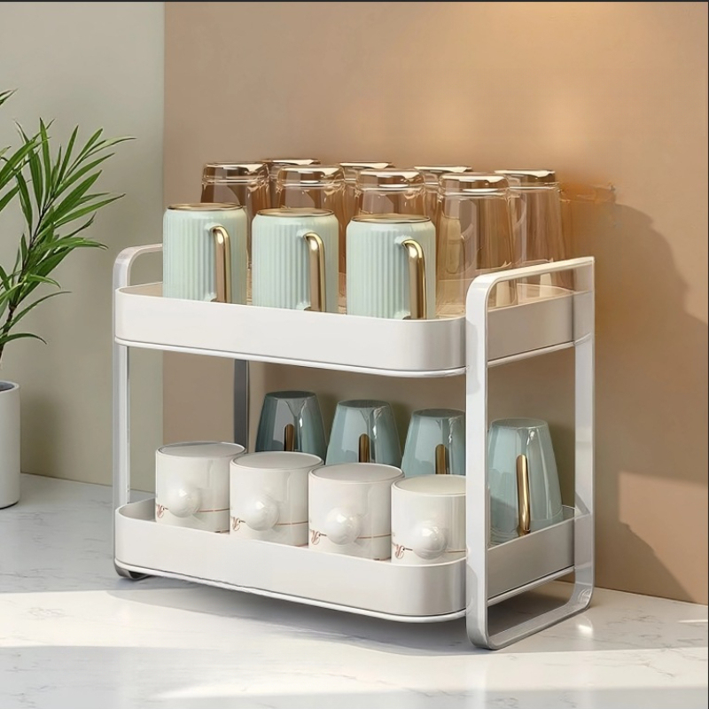 2 Tier Cup Organizer Rack Mug  - Desk Setup Shelf ulasan dan harga