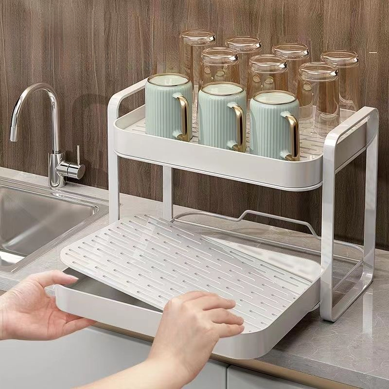 2 Tier Cup Organizer Rack Mug  - Desk Setup Shelf ulasan dan harga