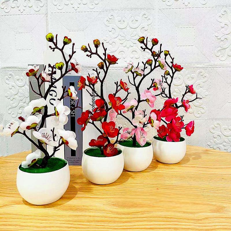 Simulation Plum Flower Pot Pla - Desk Setup Plant ulasan dan harga