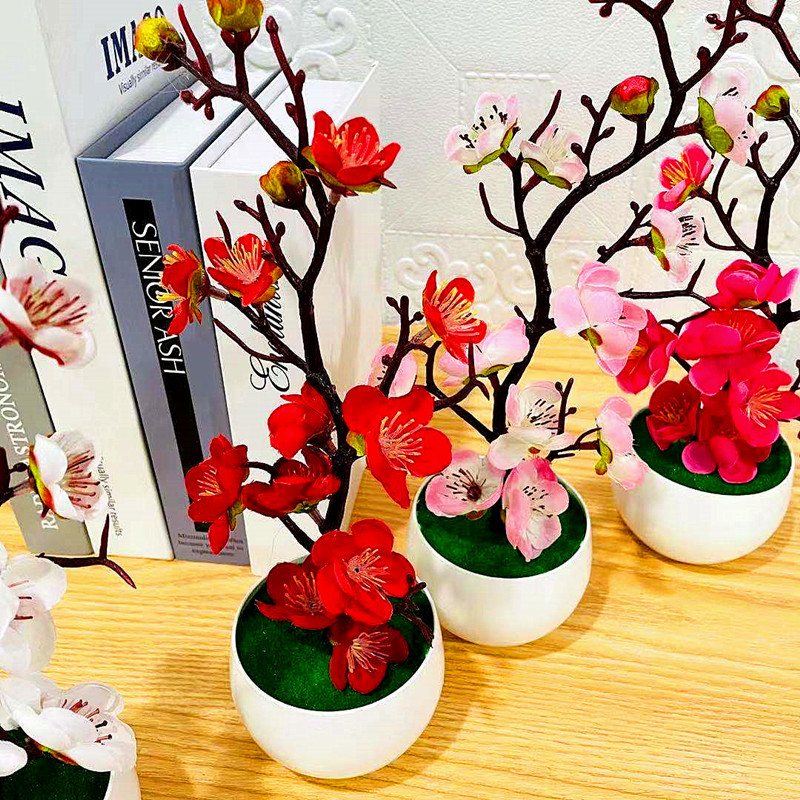 Simulation Plum Flower Pot Pla - Desk Setup Plant ulasan dan harga