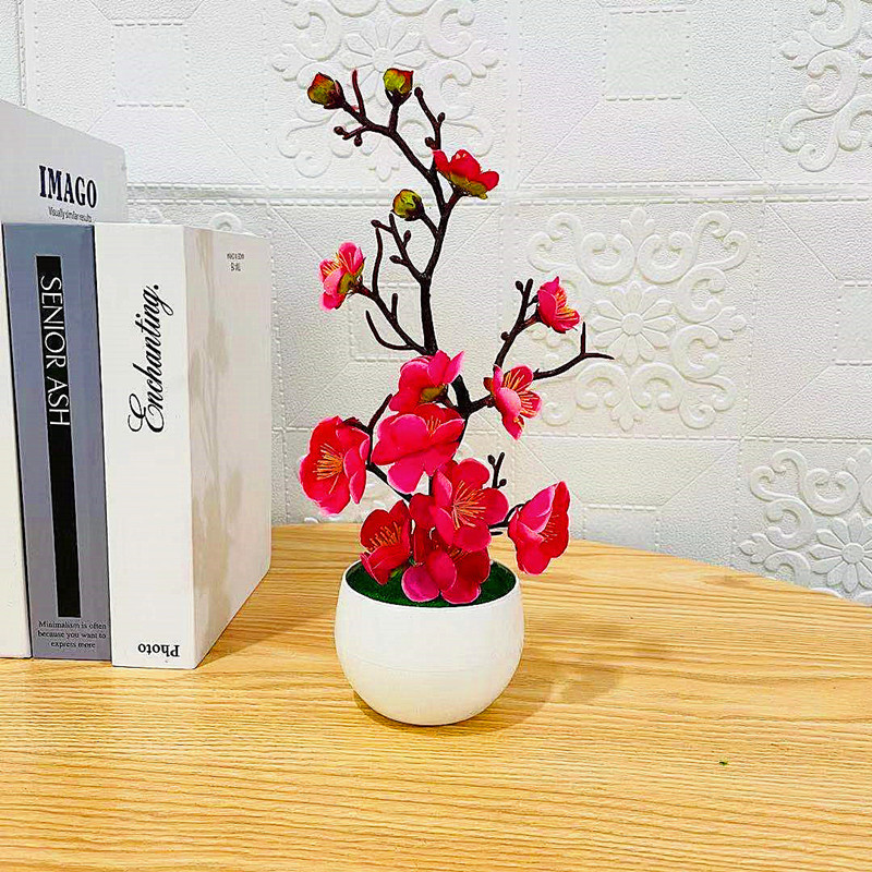 Simulation Plum Flower Pot Pla - Desk Setup Plant ulasan dan harga