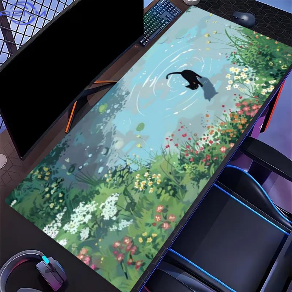 Floral Cat Design Large Gaming - Desk Setup Gaming And Work ulasan dan harga
