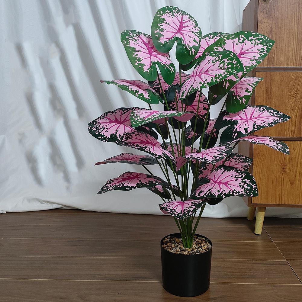 Pink Leaf Potted Plants Fake A - Desk Setup Plant ulasan dan harga