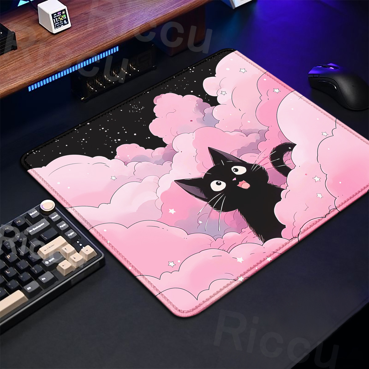 Kawaii Black Cat Mousepad 18x2 - Korean Desk Setup ulasan dan harga