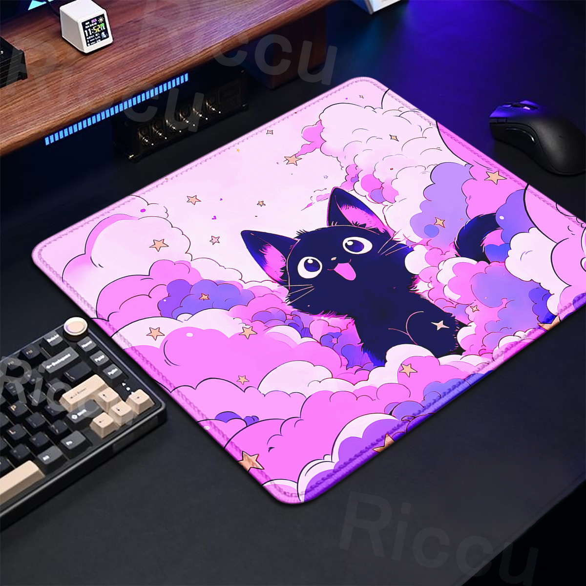 Kawaii Black Cat Mousepad 18x2 - Korean Desk Setup ulasan dan harga