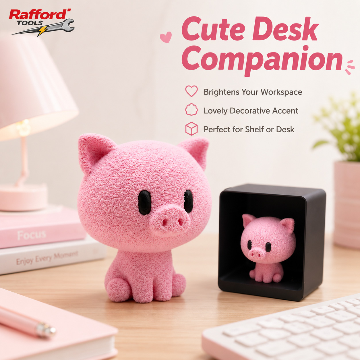 Rafford Cute Flocked Pink Pig  - Desk Setup Shelf ulasan dan harga