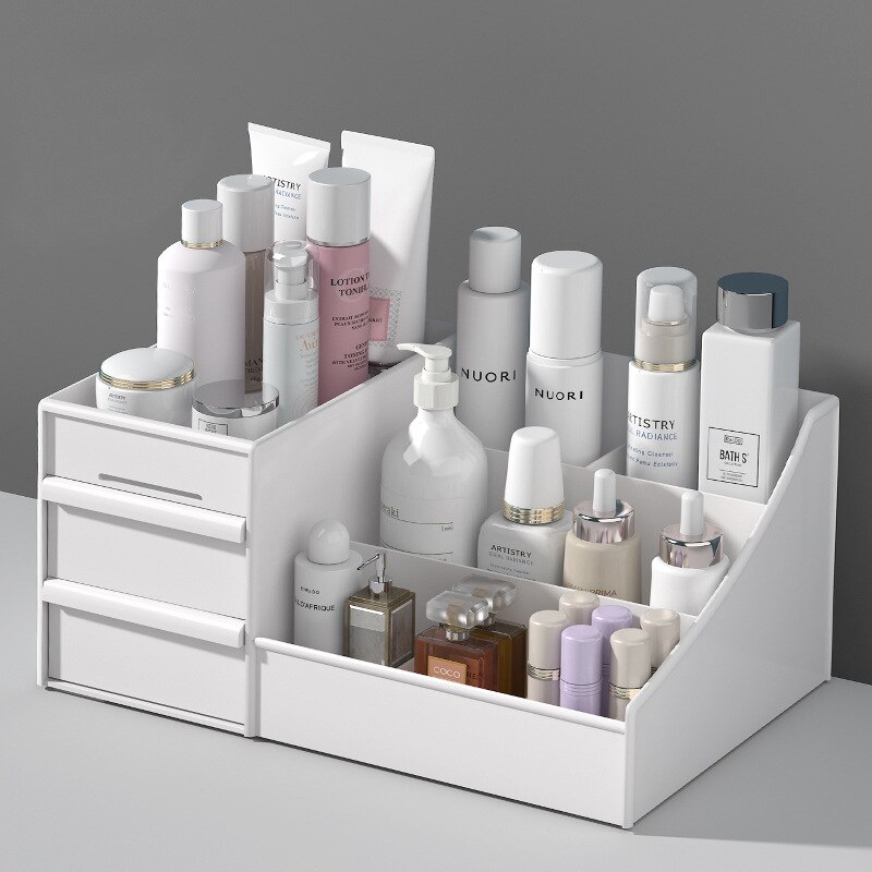 1PC White Plastic Makeup Stora - Desk Setup Shelf ulasan dan harga
