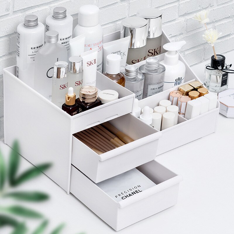 1PC White Plastic Makeup Stora - Desk Setup Shelf ulasan dan harga