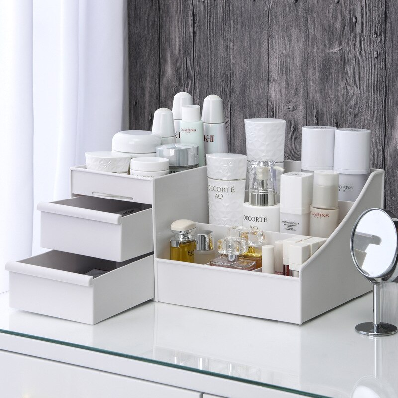 1PC White Plastic Makeup Stora - Desk Setup Shelf ulasan dan harga