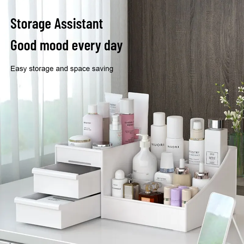1PC White Plastic Makeup Stora - Desk Setup Shelf ulasan dan harga