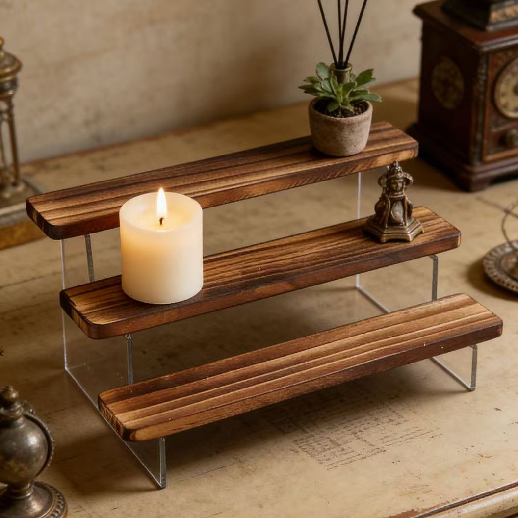 Charred Wooden Step Display St - Desk Setup Shelf ulasan dan harga